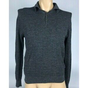 Ike Behar Merino Wool Black Long Sleeve Collared Sweater Top  Men's Size S M ?